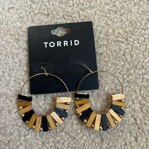 Torrid Black and Gold Hoop Earrings